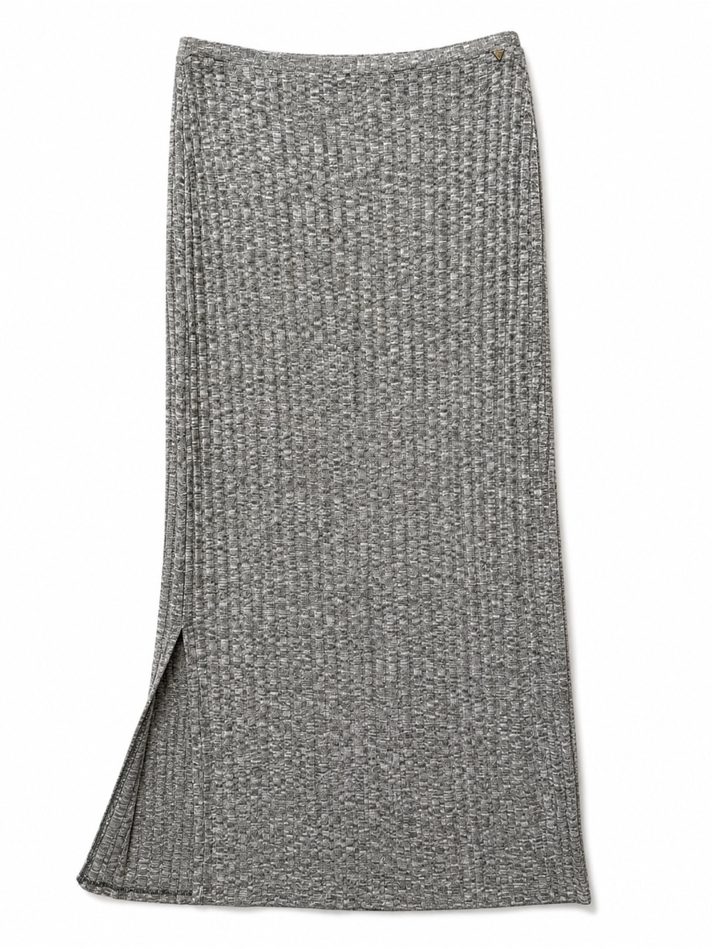Y2K era GUESS Gray Ribbed Knit Maxi Skirt Stretch Bodycon Side Slit Minimal Sz L